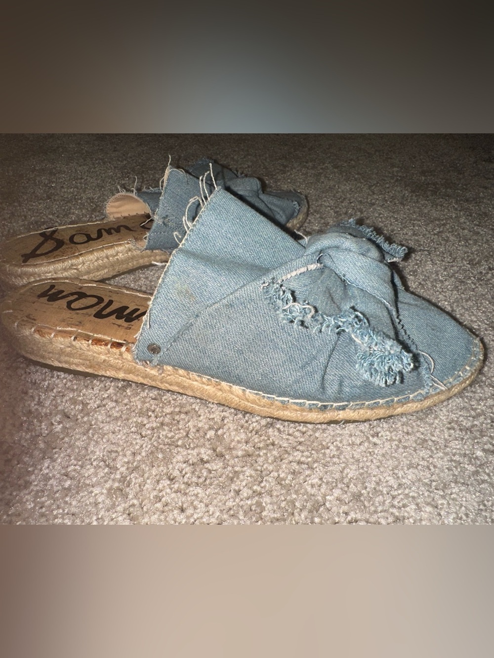 Sam Edelman Light Blue Frayed Denim Knot Mules - Picture 3 of 5